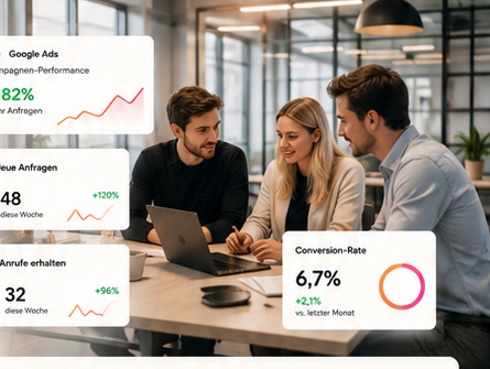 Marketing-Team arbeitet in einem modernen Büro an einer Leadgenerierungs-Strategie
